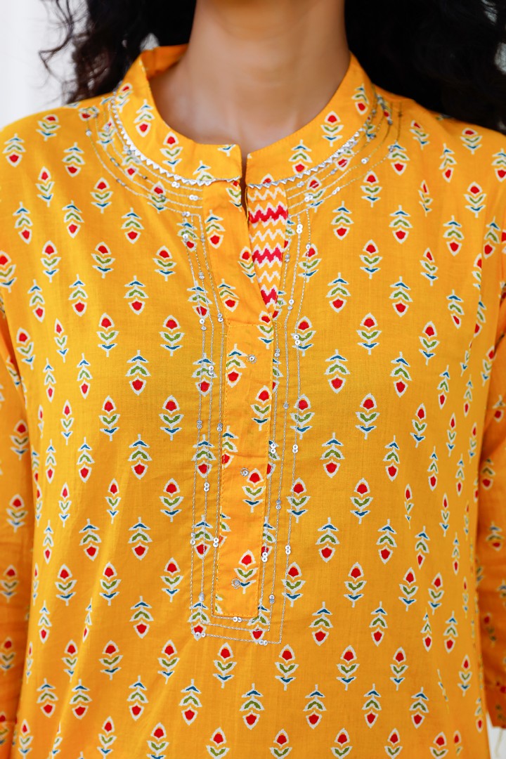 Yellow Color Motif Print Straight Salwar Suit Set