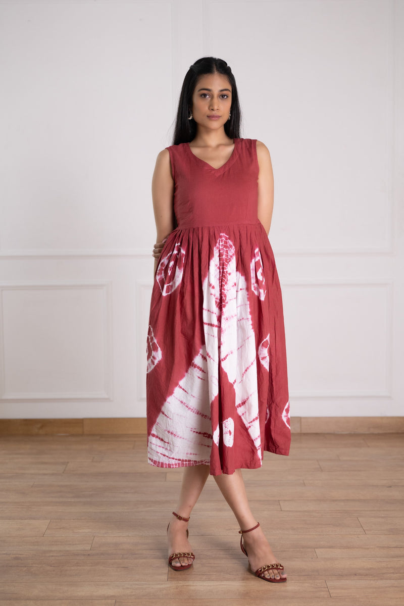 Women's Red Tie-Dye Dress-Pheeta