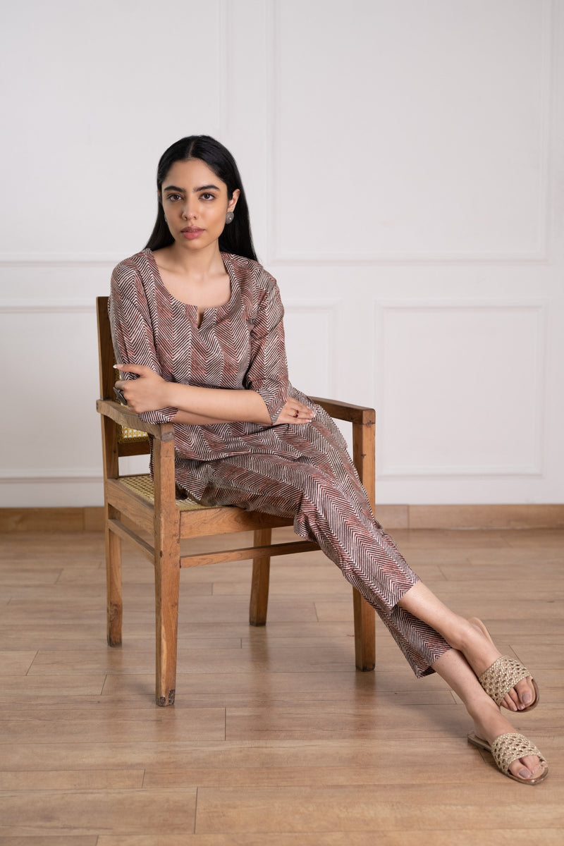 Women's Zig-Zig Printed Lounge wear Set -Pheeta
