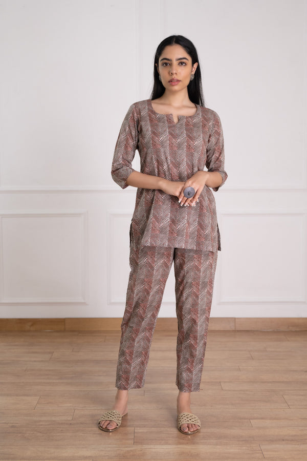 Women's Zig-Zig Printed Lounge wear Set -Pheeta