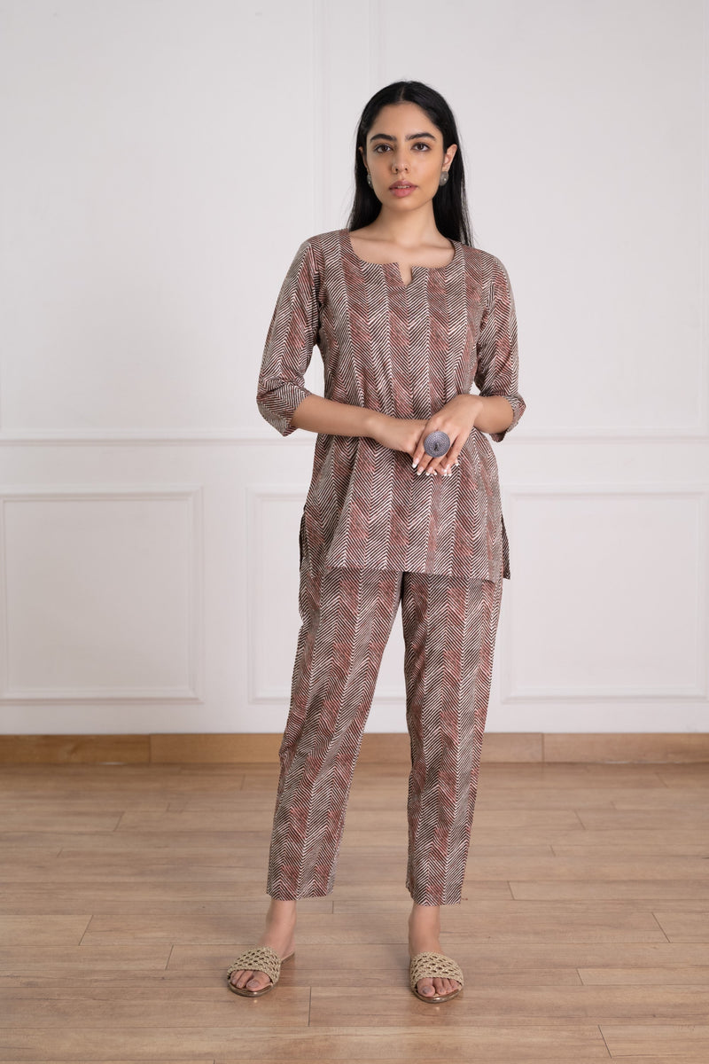 Women's Zig-Zig Printed Lounge wear Set -Pheeta