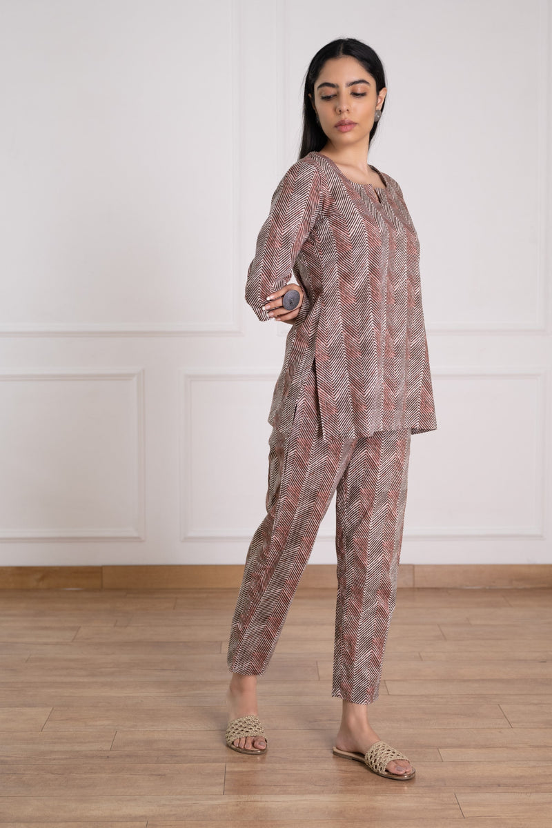 Women's Zig-Zig Printed Lounge wear Set -Pheeta