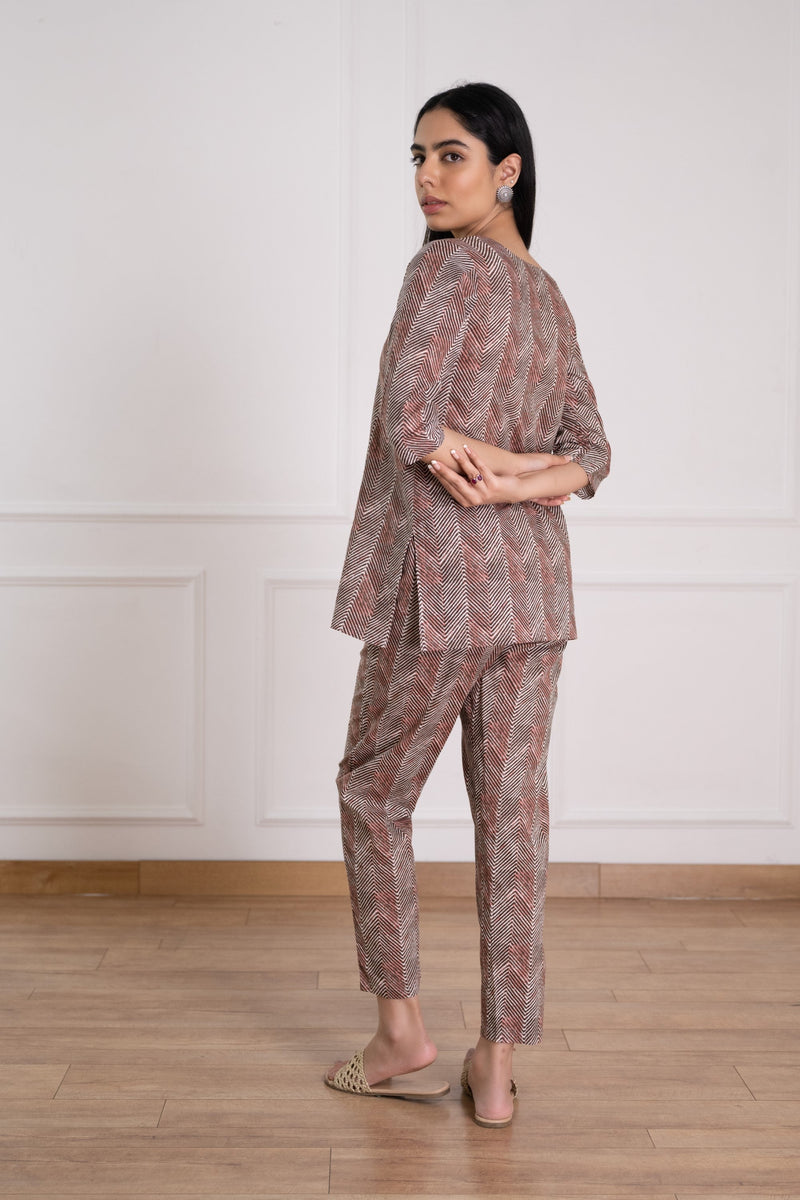 Women's Zig-Zig Printed Lounge wear Set -Pheeta