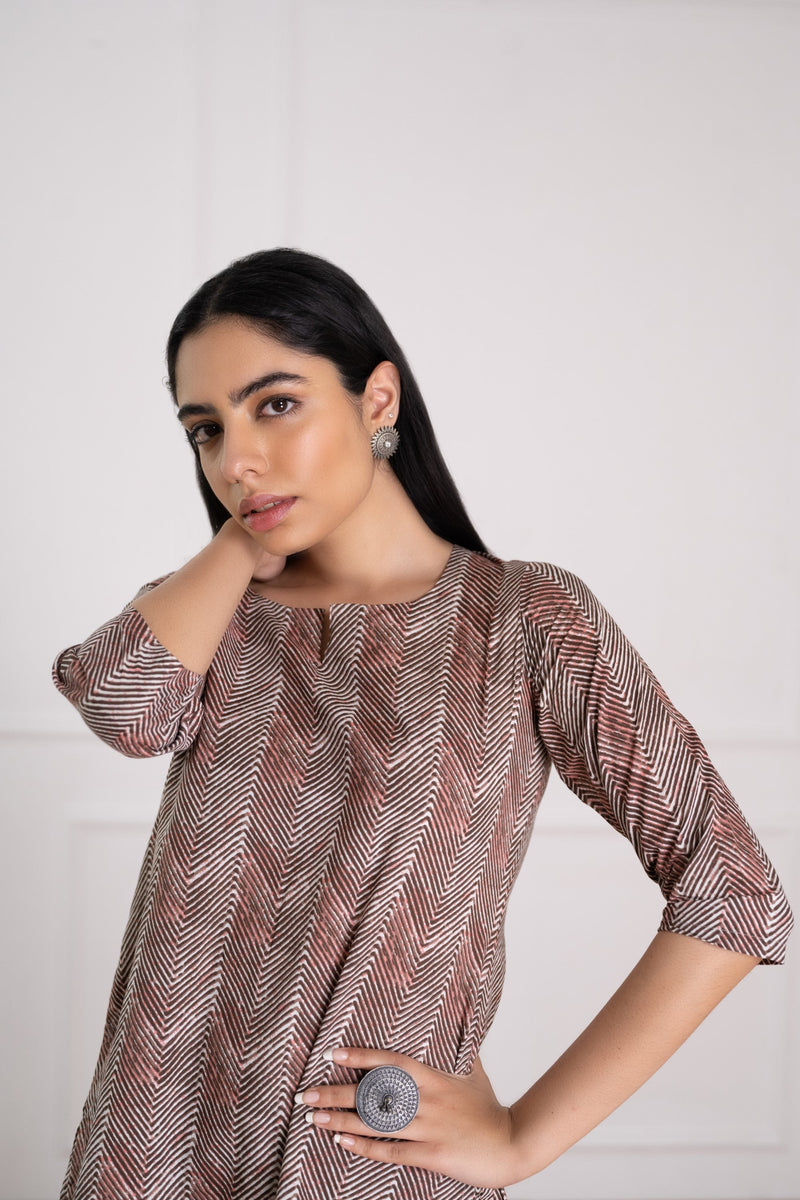Women's Zig-Zig Printed Lounge wear Set -Pheeta