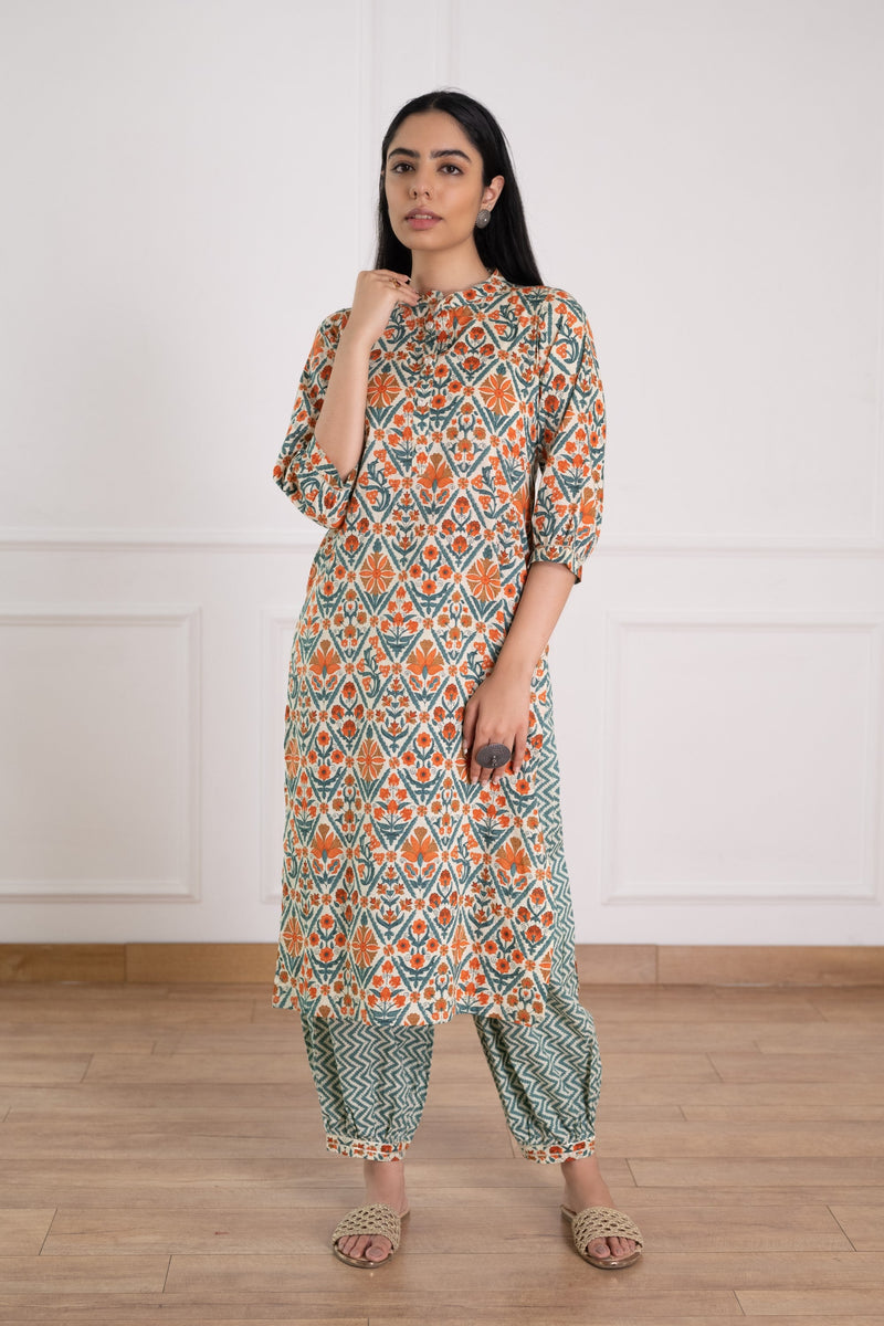 Women's Floral Printed Kurta Pant Set-Pheeta
