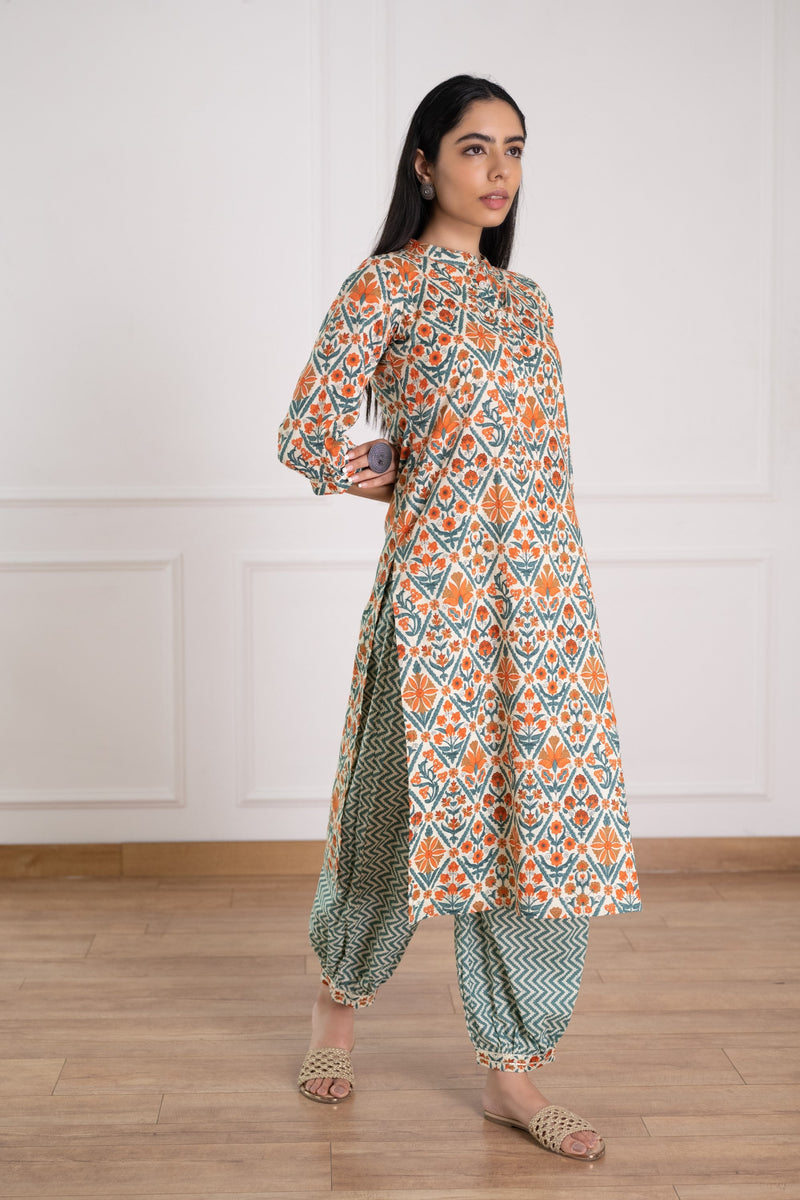 Women's Floral Printed Kurta Pant Set-Pheeta