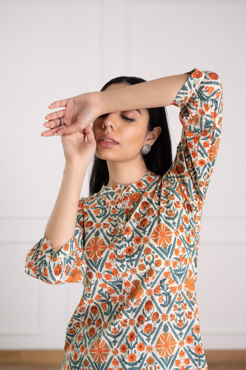 Women's Floral Printed Kurta Pant Set-Pheeta