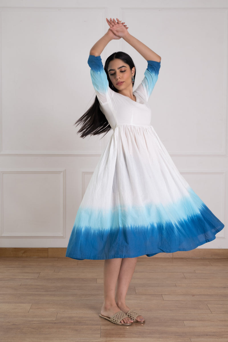 Women's Blue Tie-Dye Dress-Pheeta