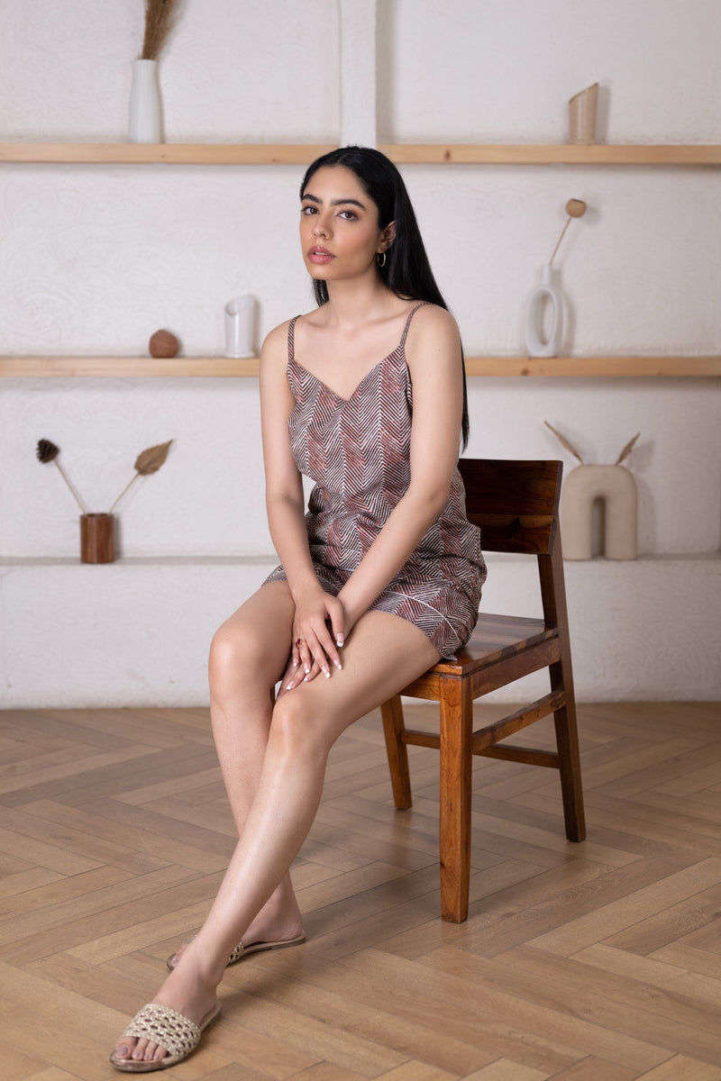 Women's Zig-Zig Printed Top and Shorts Set -Pheeta