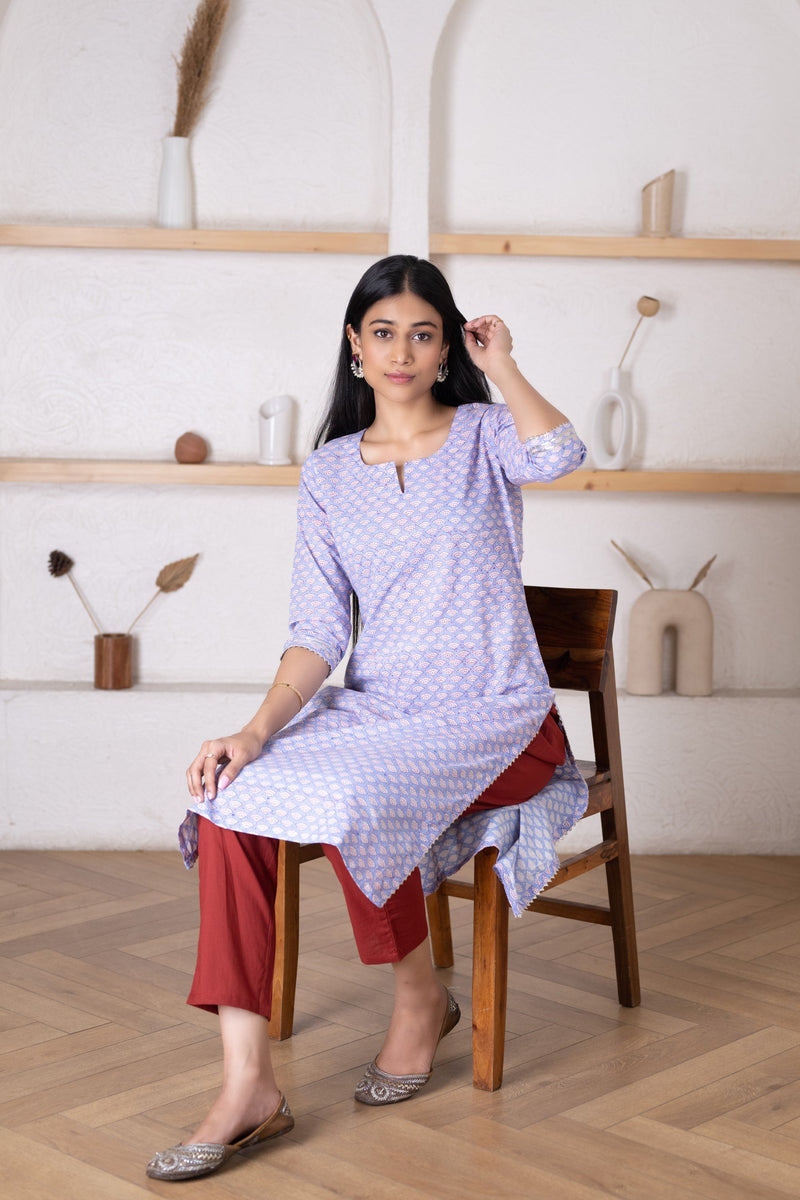 Women's Purple Printed Kurta Pant Set-Pheeta