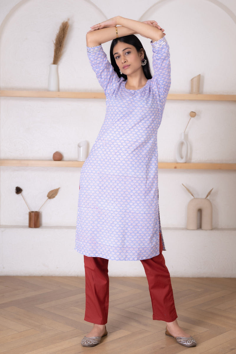 Women's Purple Printed Kurta Pant Set-Pheeta