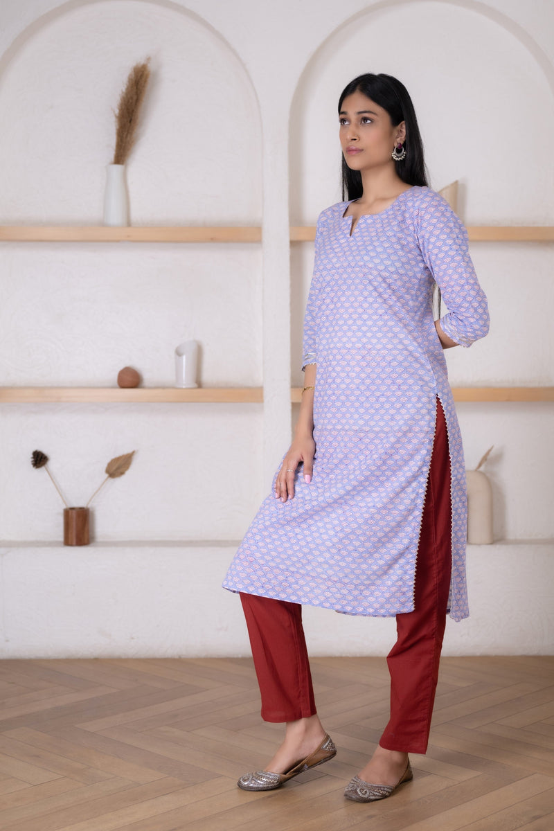 Women's Purple Printed Kurta Pant Set-Pheeta