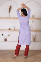 Women's Purple Printed Kurta Pant Set-Pheeta