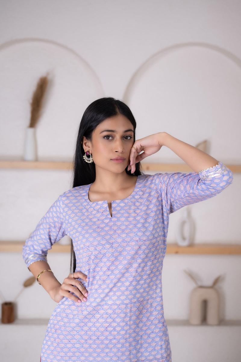 Women's Purple Printed Kurta Pant Set-Pheeta