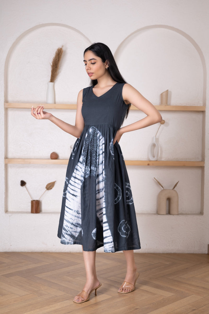 Women's Charcoal Grey Tie-Dye Dress-Pheeta