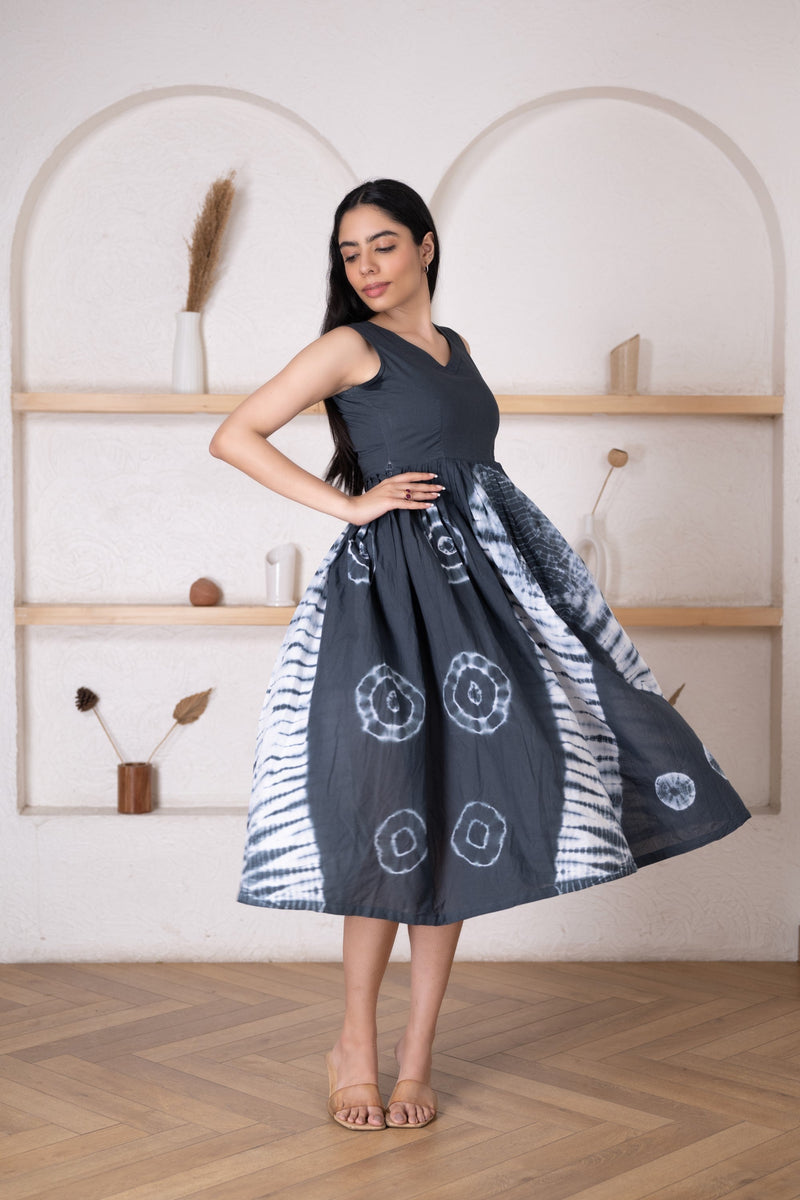 Women's Charcoal Grey Tie-Dye Dress-Pheeta