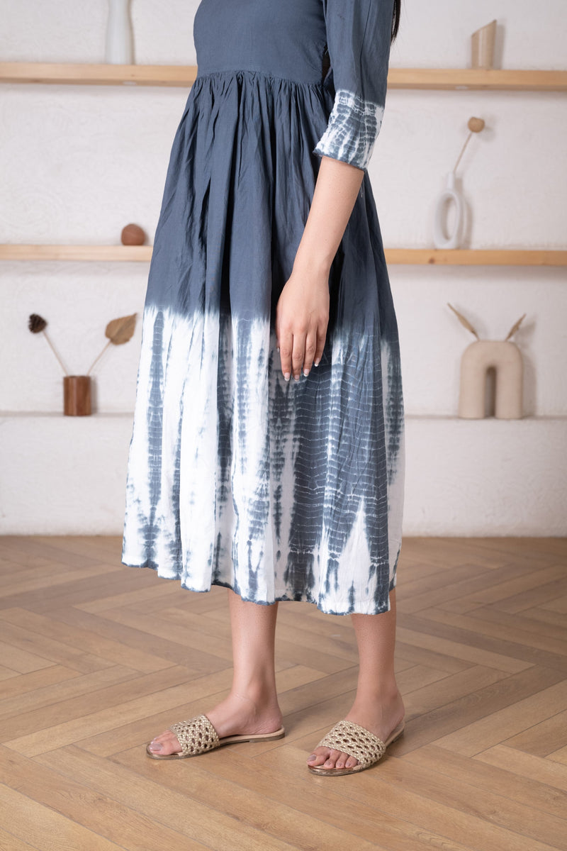 Women's Grey Shibori Dress -Pheeta