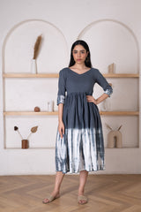 Women's Grey Shibori Dress -Pheeta