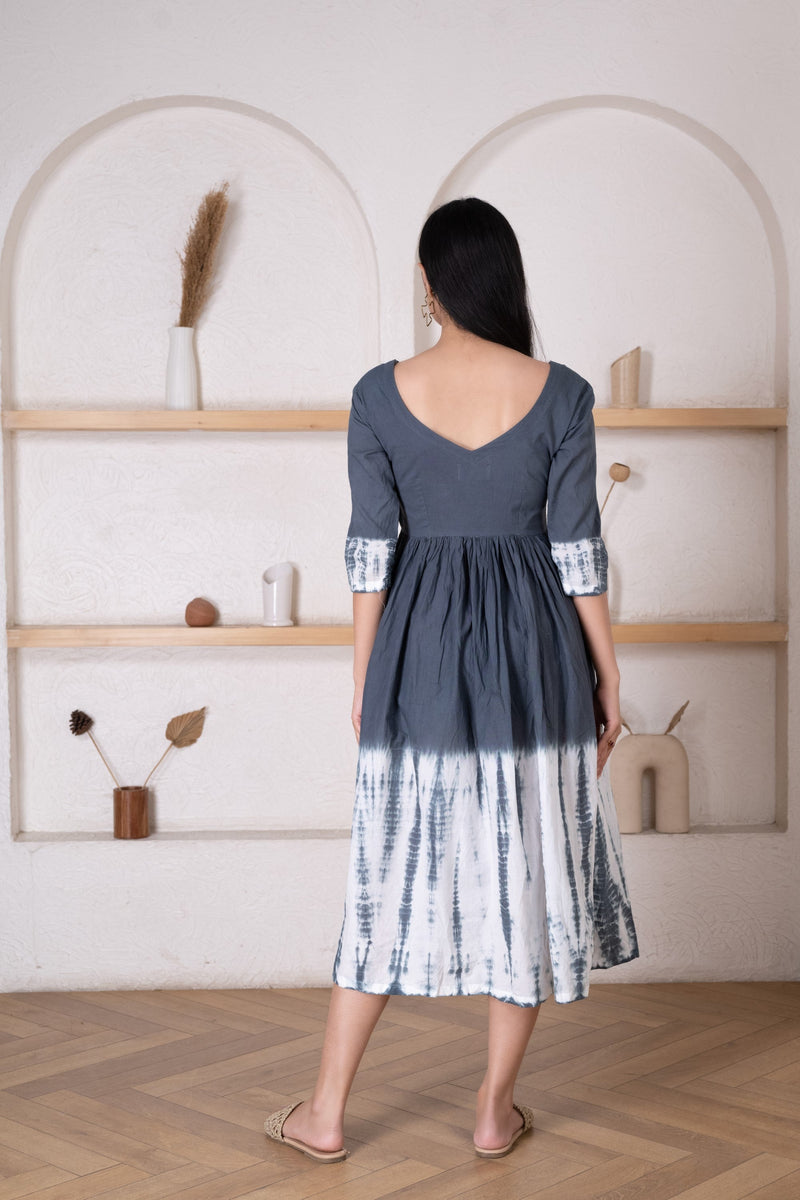 Women's Grey Shibori Dress -Pheeta
