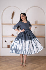 Women's Grey Shibori Dress -Pheeta