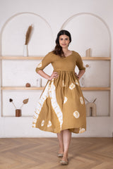 Women's Light  Brown Bandhej Dress-Pheeta