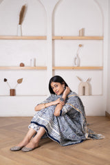 Steel Blue Kurta Dupatta Set With Chanderi Dupatta