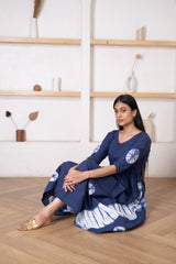 Women's Dark Blue Bandhej Dress-Pheeta