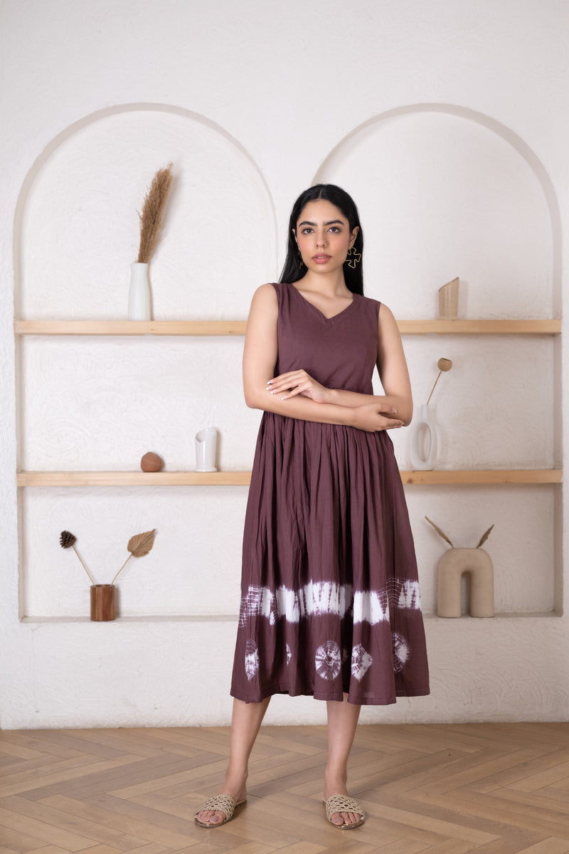 Women's Brown Tie-Dye Dress -Pheeta