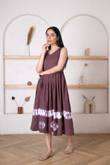 Women's Brown Tie-Dye Dress -Pheeta