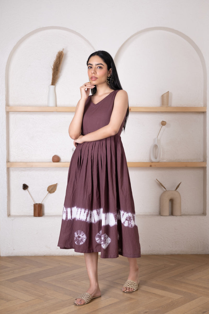 Women's Brown Tie-Dye Dress -Pheeta