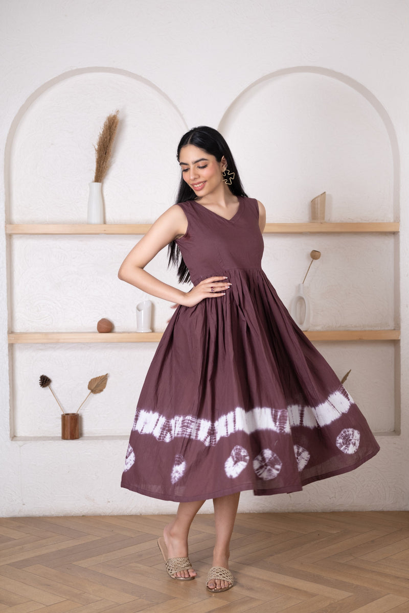 Women's Brown Tie-Dye Dress -Pheeta