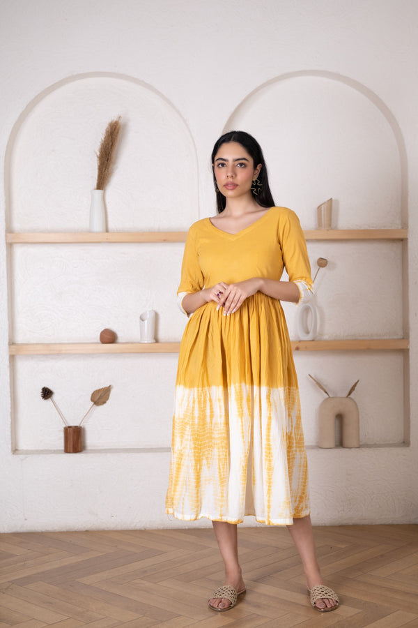 Women's Yellow Shibori Dress-Pheeta
