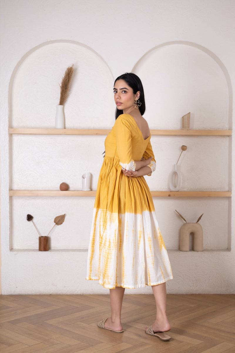 Women's Yellow Shibori Dress-Pheeta