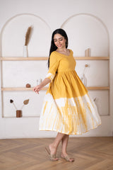 Women's Yellow Shibori Dress-Pheeta