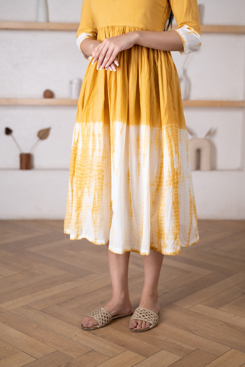 Women's Yellow Shibori Dress-Pheeta