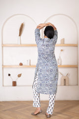 Women's Grey Floral Printed Kurta Pant Set-Pheeta
