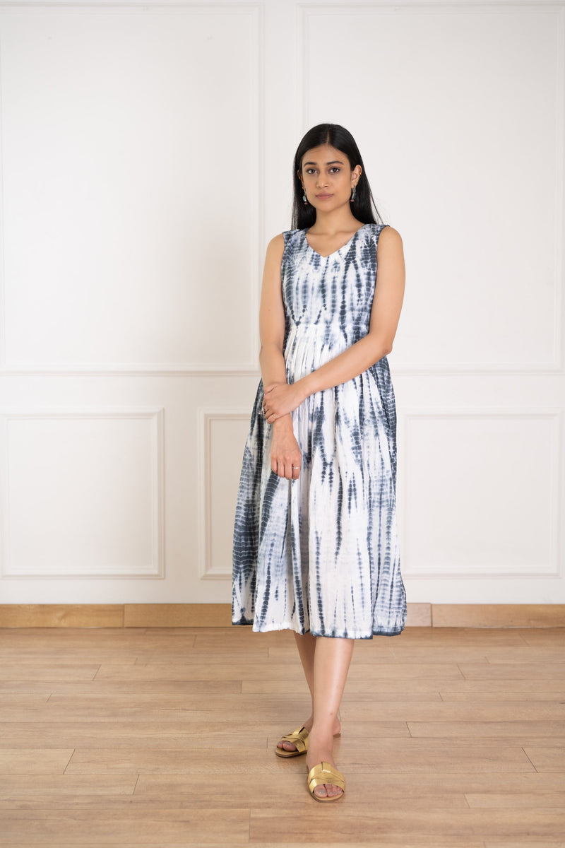 Women's Grey Shibori Dress -Pheeta