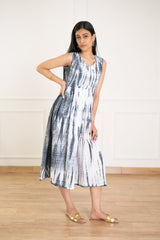 Women's Grey Shibori Dress -Pheeta