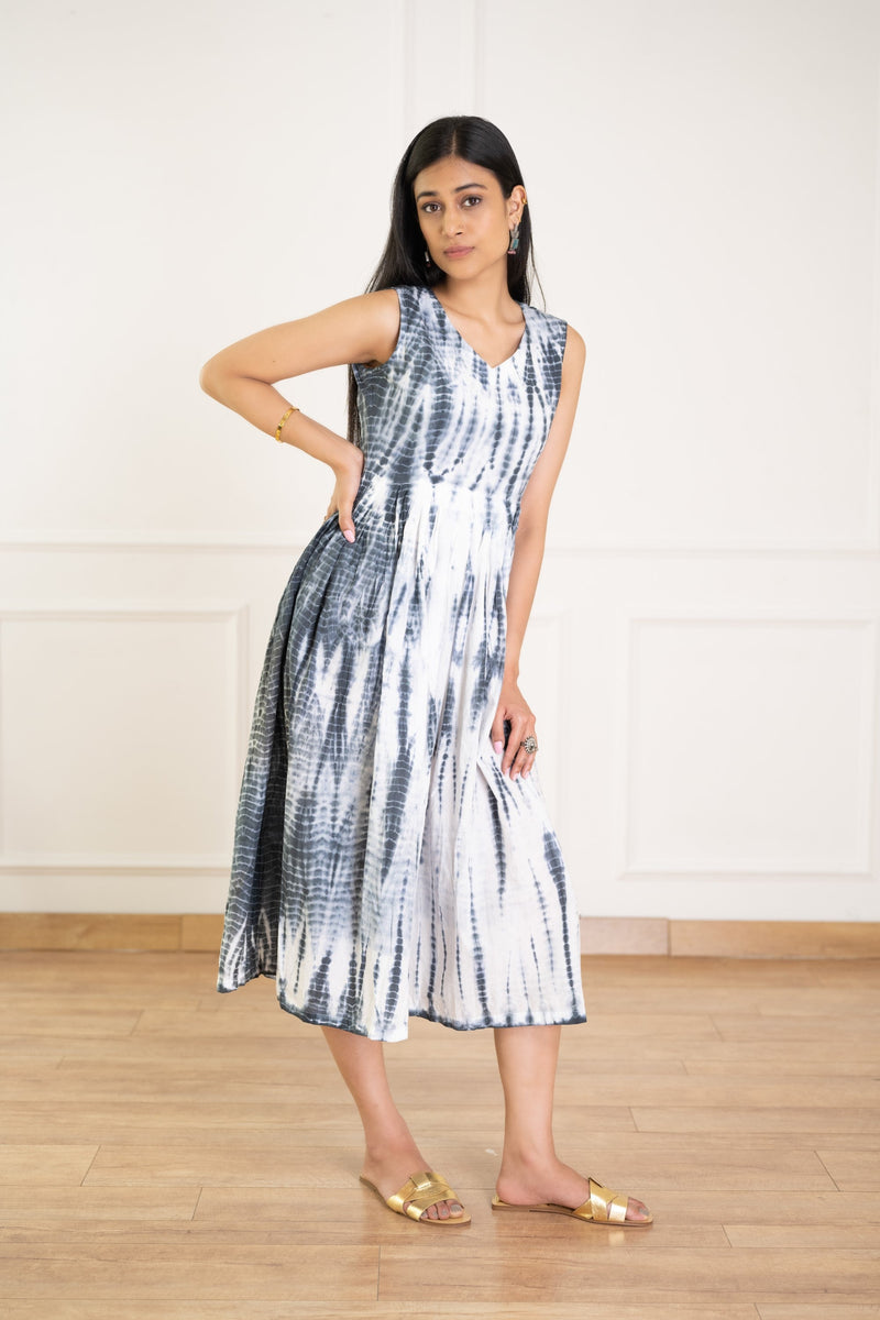 Women's Grey Shibori Dress -Pheeta