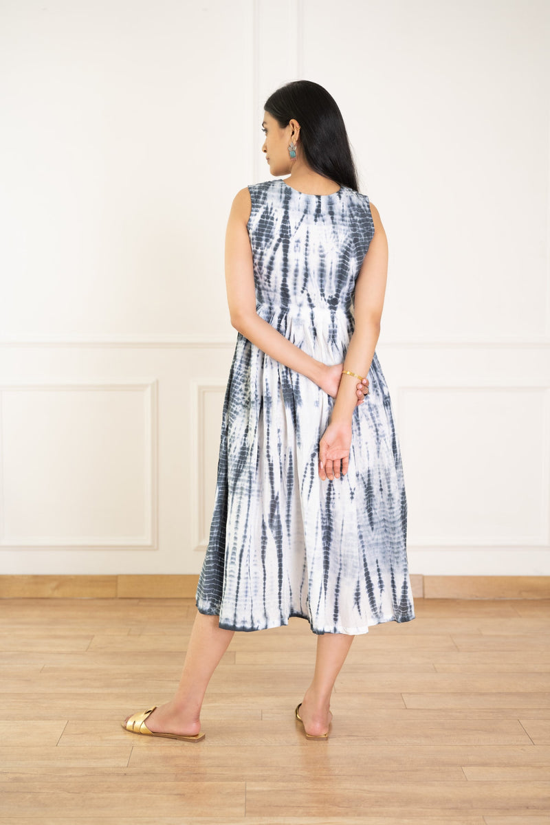 Women's Grey Shibori Dress -Pheeta