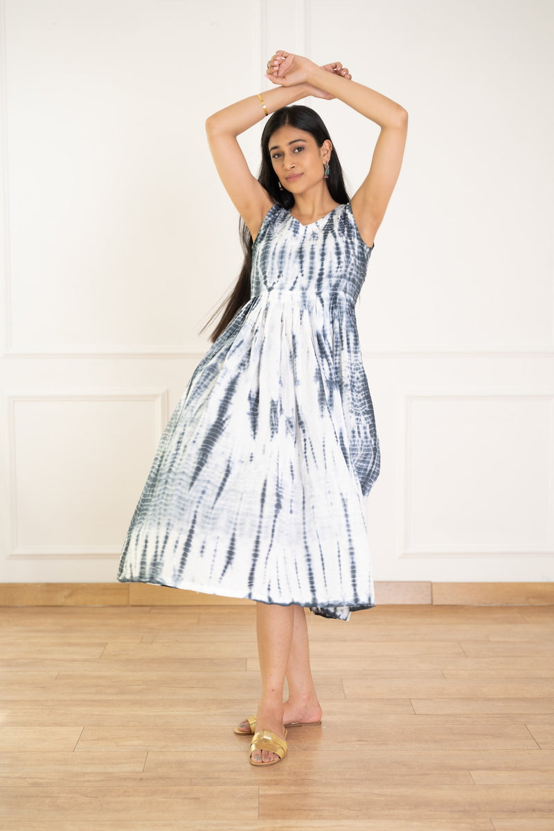 Women's Grey Shibori Dress -Pheeta