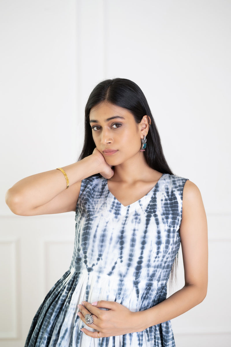 Women's Grey Shibori Dress -Pheeta