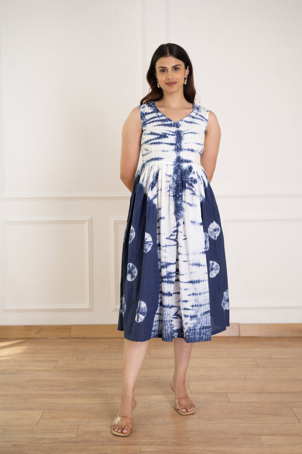 Women's Blue Tie-Dye Dress-Pheeta