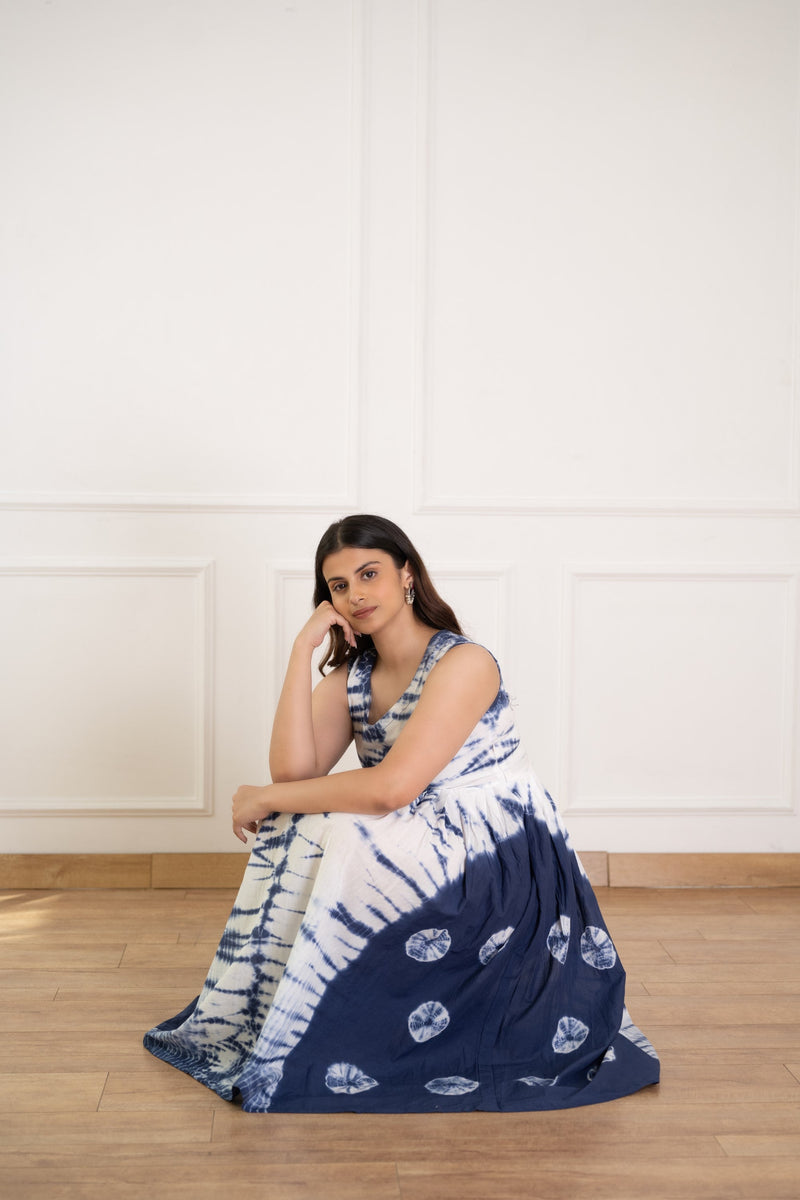 Women's Blue Tie-Dye Dress-Pheeta