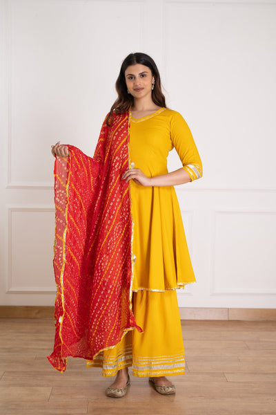 Yellow Flared Kurta Plazzo Set