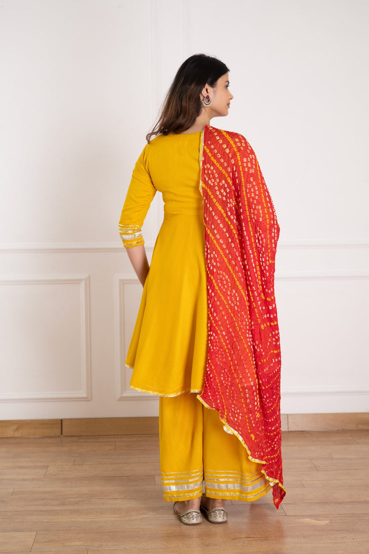 Yellow Flared Kurta Plazzo Set
