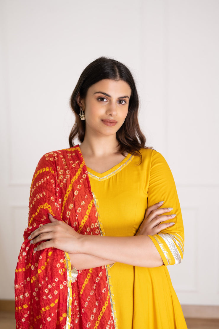 Yellow Flared Kurta Plazzo Set