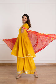 Yellow Flared Kurta Plazzo Set