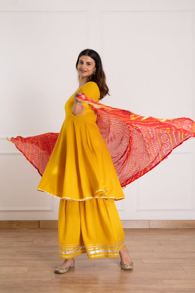 Yellow Flared Kurta Plazzo Set